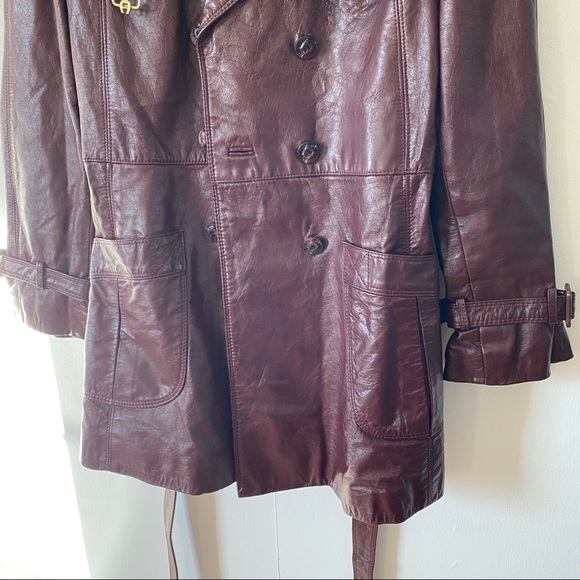 Vintage Etienne Aigner Leather Jacket Trench Wrap Coat Oxblood Burgundy 60s 70s - Picture 7 of 15